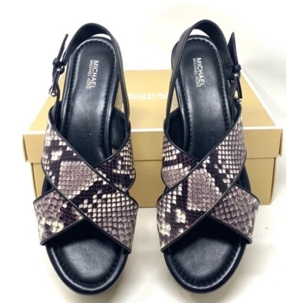 Michael Kors Jodi Mid Wedge Embossed‎ Leather Sandals Women's 9M 40S8JOFS1E NEW